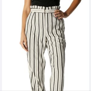 Striped, high rise, straight leg, ankle pants.